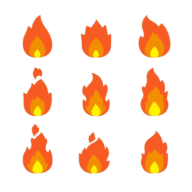 fire flame icon flat hand drawn isolated collection