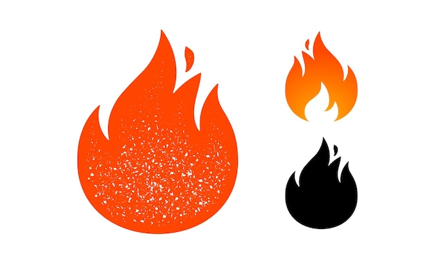 Fire flame Red flame in abstract style on white background Flat fire collection set Modern art isolated graphic Fire sign Vector Illustration