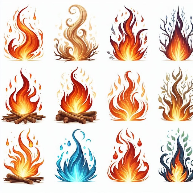 Vector fire flame set vector