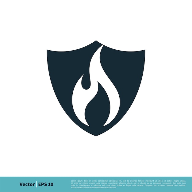 Fire Flame and Shield Icon Vector Logo Template Illustration Design Vector EPS 10