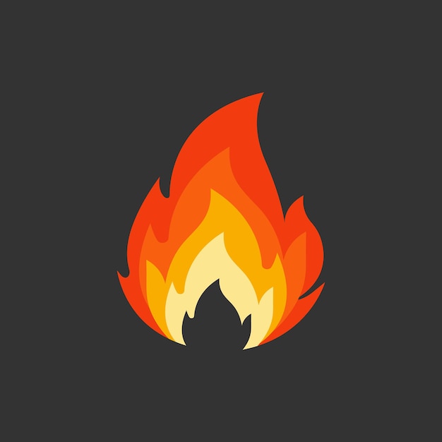 Fire flame symbol. Flame flat style icon isolated on dark background. Vector illustration EPS 10