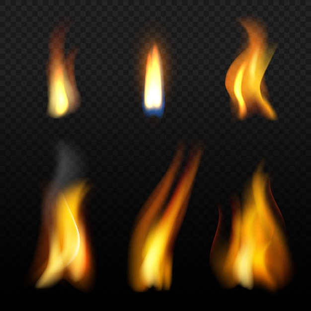 Vector fire flame template. realistic fuego effects candlelight with orange smoke realistic isolation