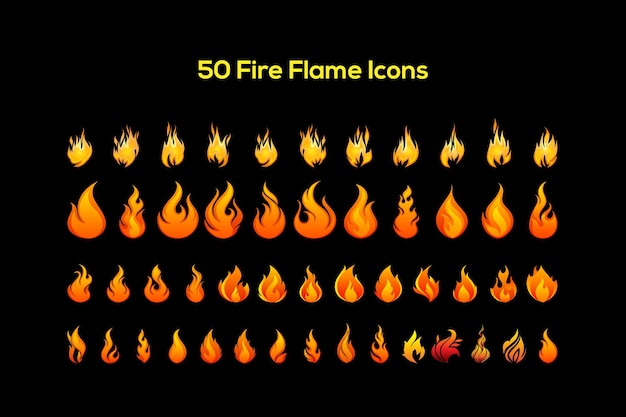 Fire flame vector icons set of 50 fifty