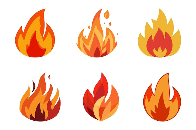 Fire flames set isolated illustration