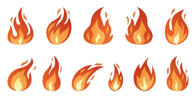 Fire flames vector icon set trendy flat style