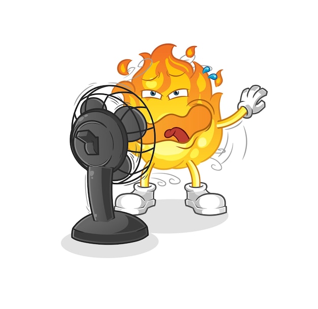 Fire in front of the fan character. cartoon mascot vector