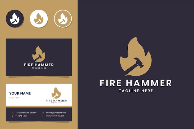 Fire hammer negative space logo design