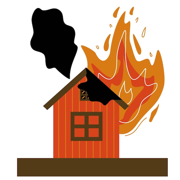 Fire in house Home safety concept Vector flat illustration