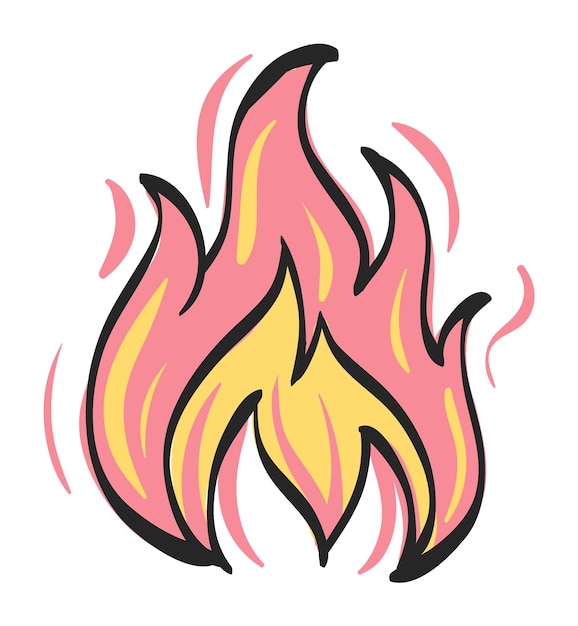 Vector fire icon in hand drawn color vector illustration