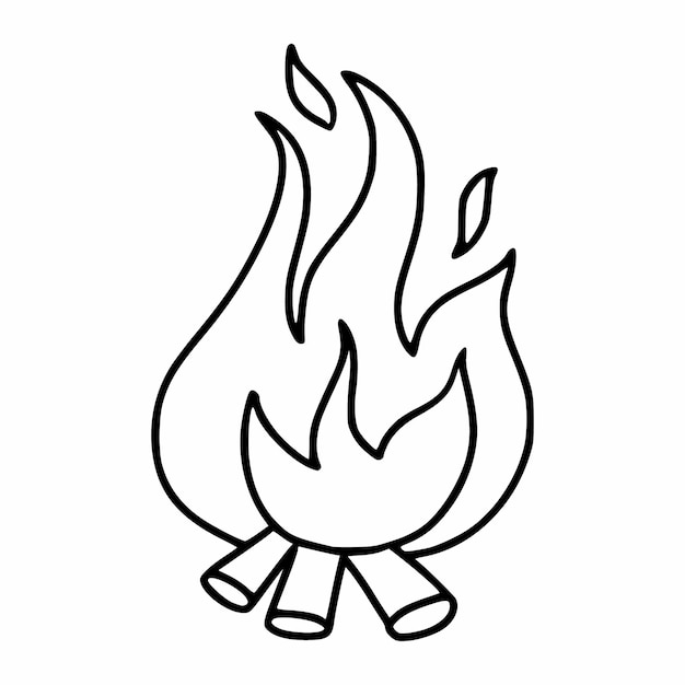 Fire in linear style. Fire and firewood. Vector icon.