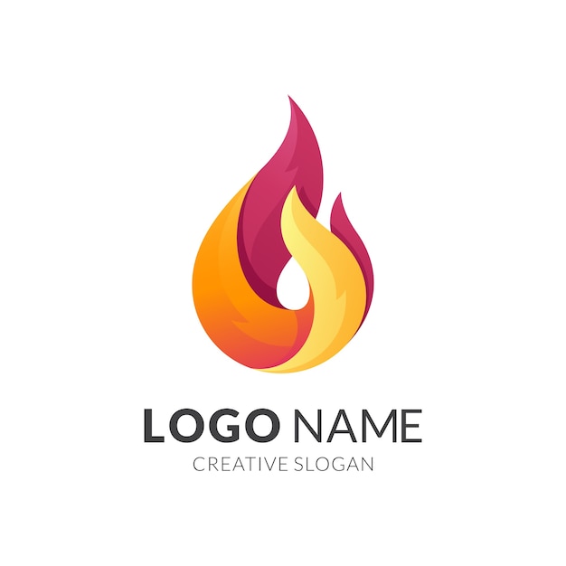 fire logo concept, modern 3d logo style in gradient yellow and red color