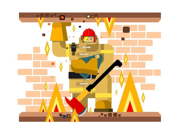 Fire man character with baby