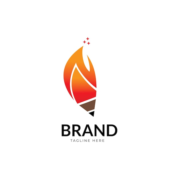 fire and pencil negative space logo design