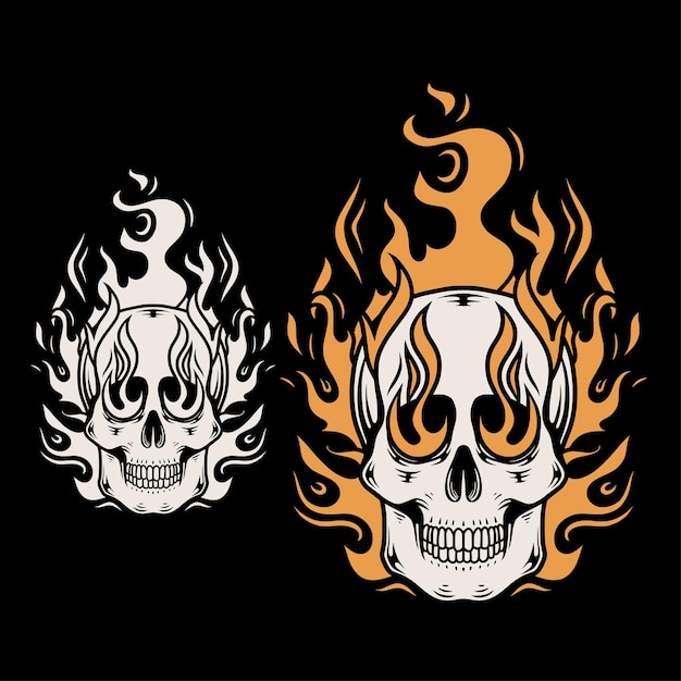 fire skull skeleton hand drawing vintage illustration