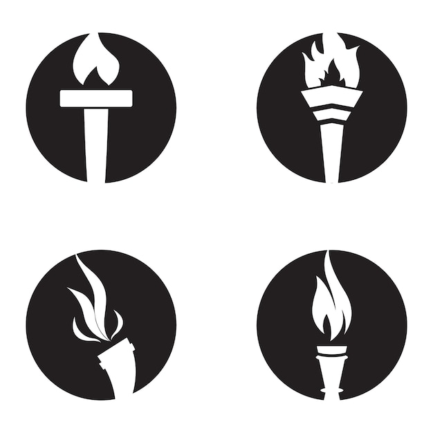 Fire torch with flame flat icons set Collection of symbol flaming illustration