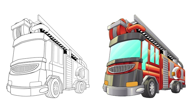 Fire truck cartoon coloring page for kids