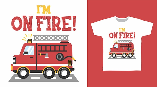 Fire truck cartoon tshirt design concept