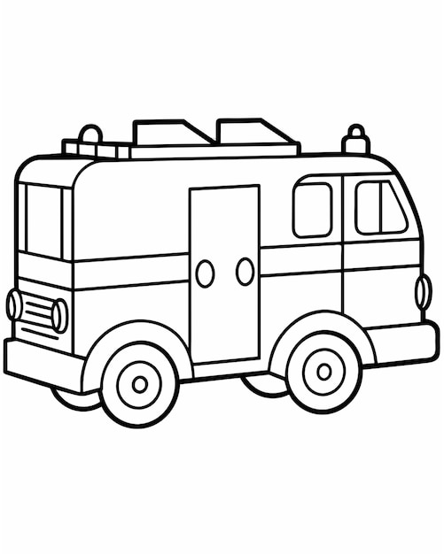 Vector fire truck of coloring book kids with 68 vector illustration line art