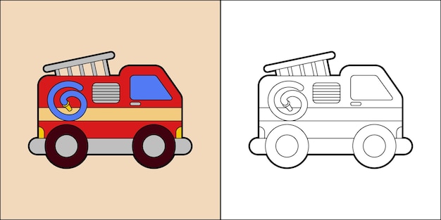 Vector fire truck or fire engine suitable for childrens coloring page vector illustration