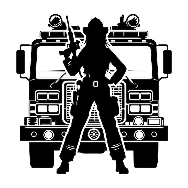 Fire truck silhouette Firefighter car vector illustration icon