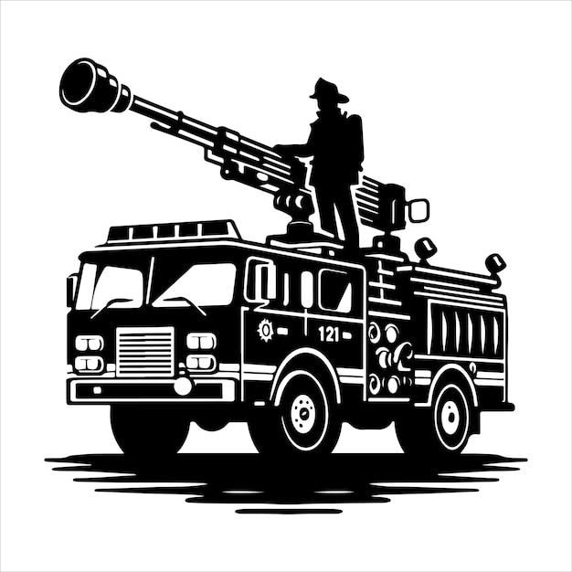 Fire truck silhouette Firefighter car vector illustration icon