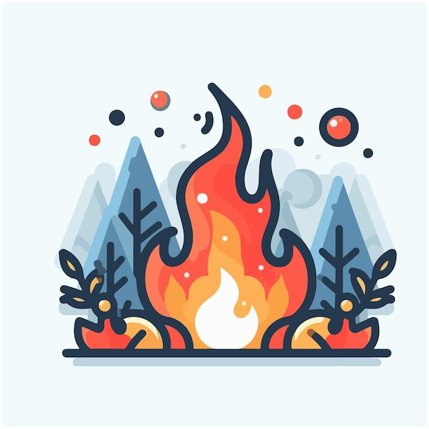 Vector a fire with a picture of trees and mountains in the background