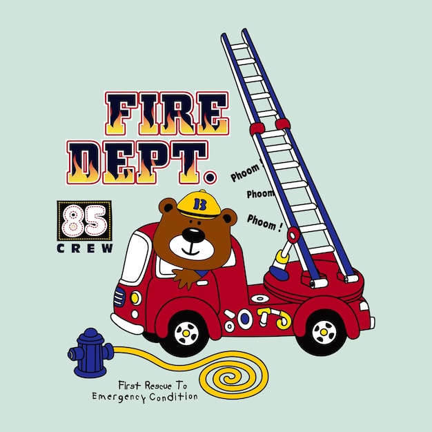 Vector firefighter bear design cartoon vector illustration for print