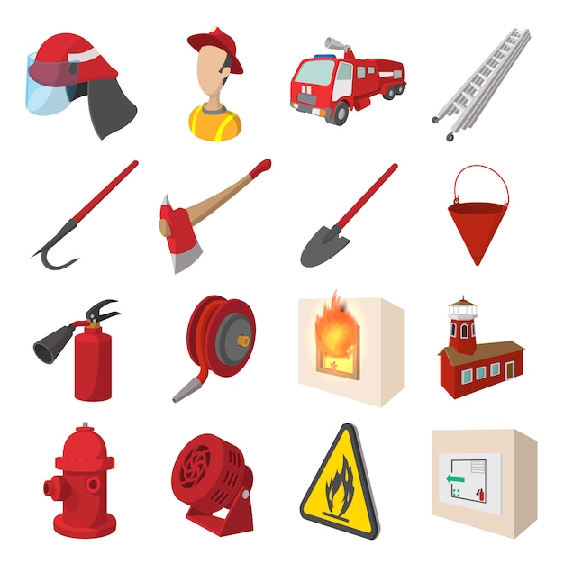 Firefighter cartoon icons set isolated