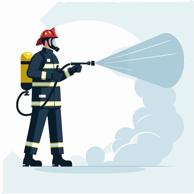 The firefighter character is spraying water in a flat design style