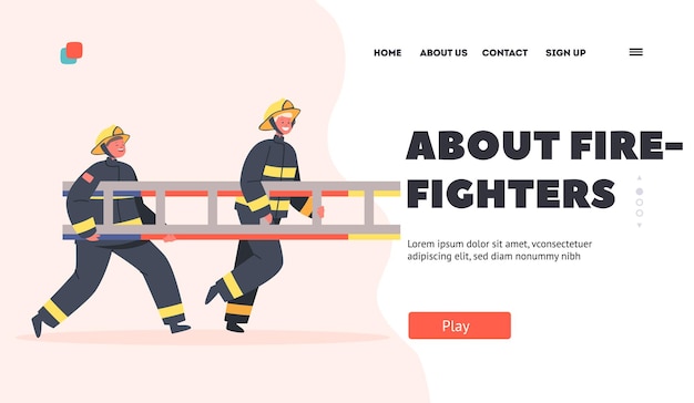 Firefighter Children Landing Page Template Kids Play Fireman Extreme Profession Choose Job Fire Fighter in Uniform