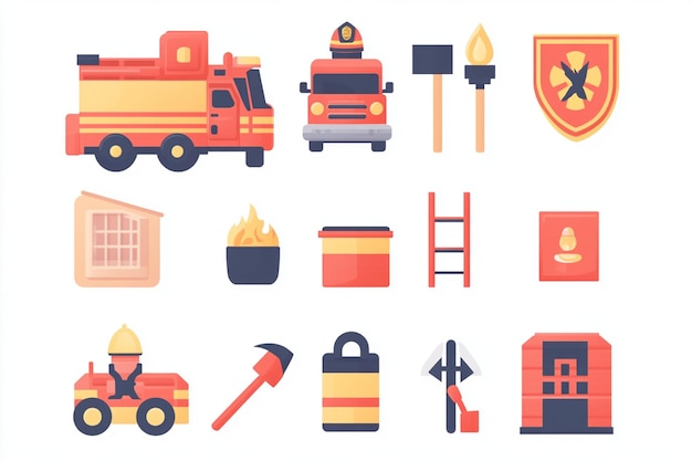 Vector firefighter icon set vector illustration