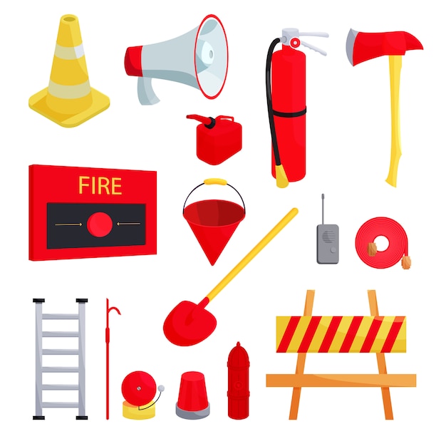 Firefighter icons set, cartoon style