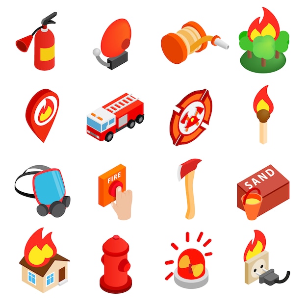 Firefighter isometric 3d icon 