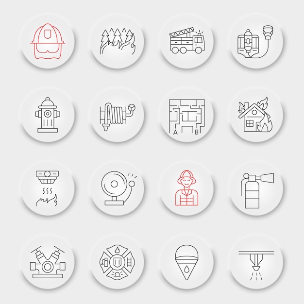 Firefighter line icon set