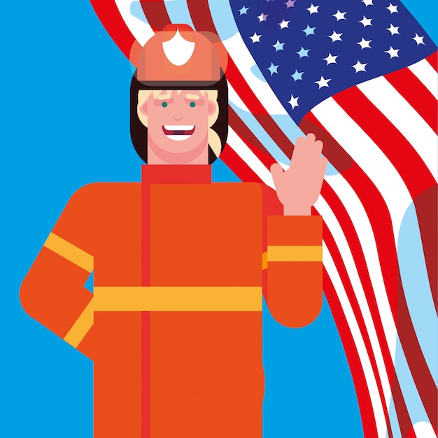 Firefighter professional with flag usa