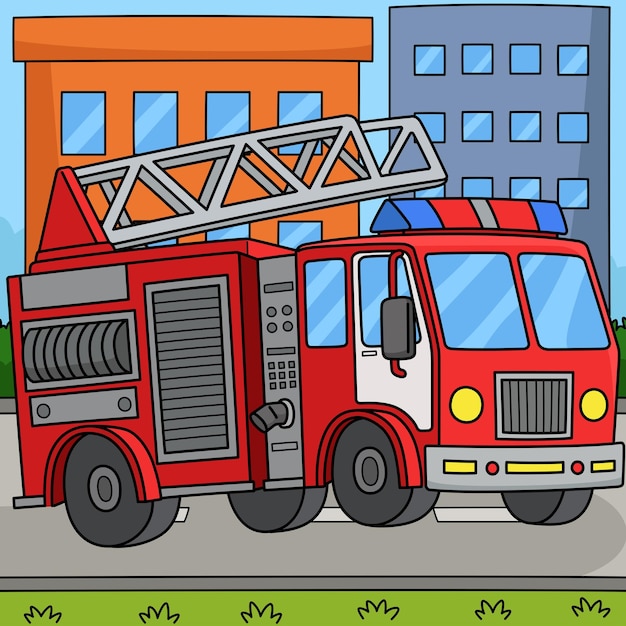 Vector firefighter truck colored cartoon illustration