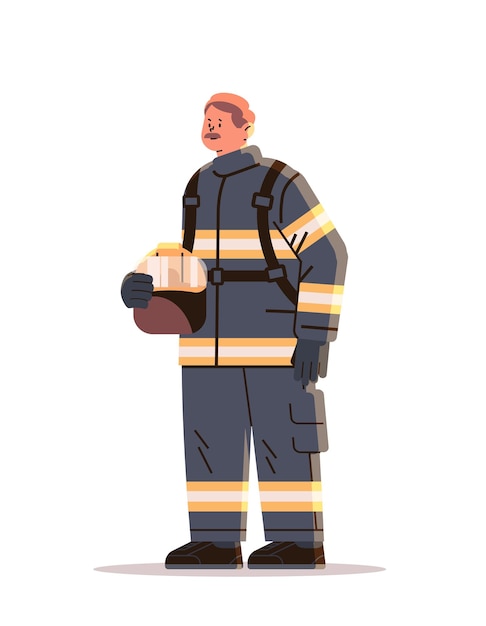 firefighter in uniform fireman emergency service happy labor day celebration concept vertical full length vector illustration