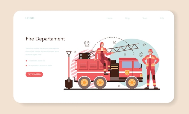 Vector firefighter web banner or landing page professional fire brigade