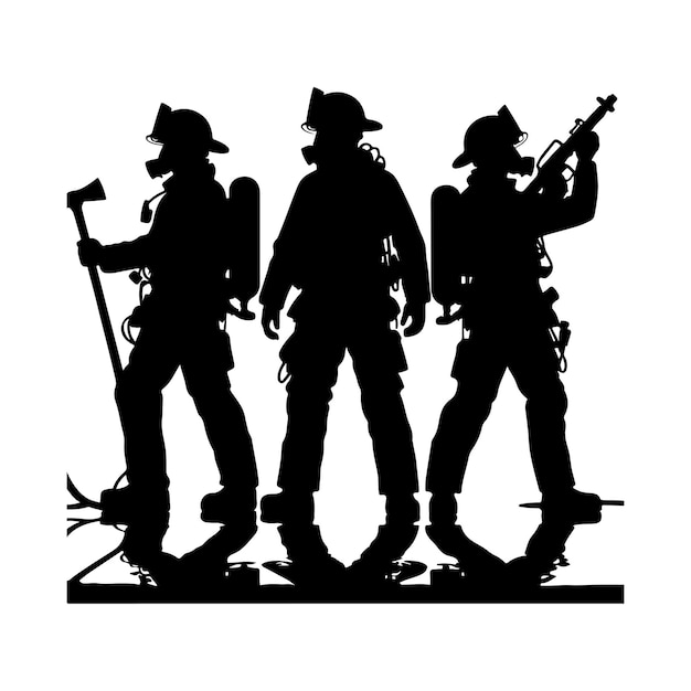 Firefighters pose silhouette vector illustration Premium Vector Firefighters Tshirt Vector