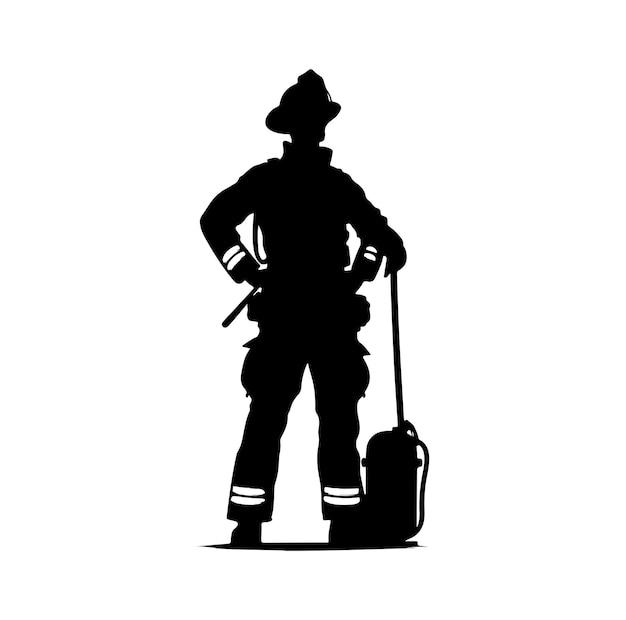 firefighters pose silhouette vector illustration