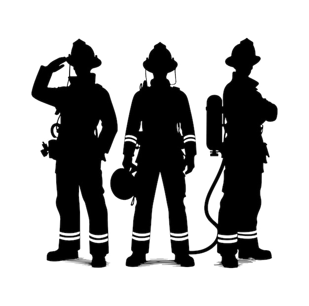 Vector firefighters pose silhouette vector illustration