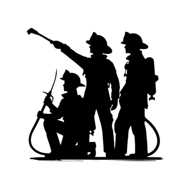 Firefighters pose silhouette vector illustration