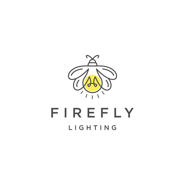 Firefly bulb line design with lighting logo template flat vector