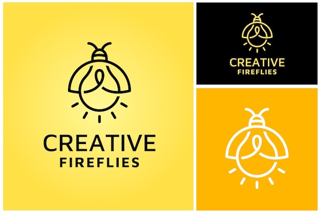 Firefly insect with electric light bulb lamp logo design