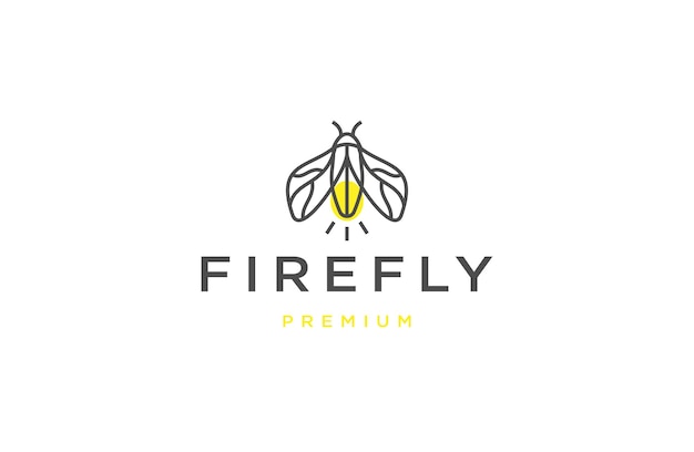 Vector firefly with line art style logo design template