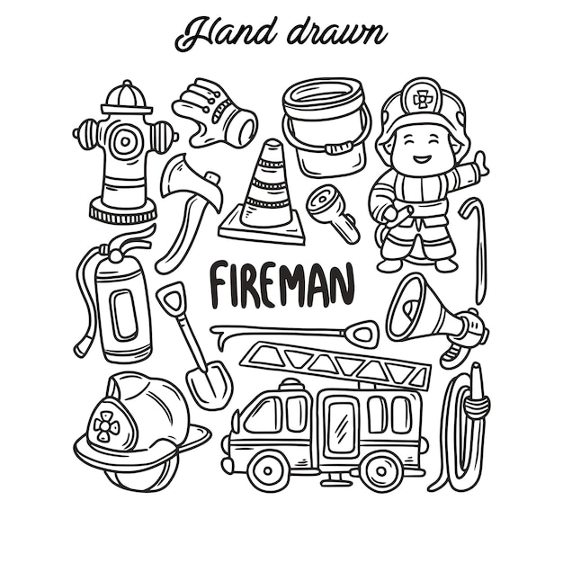 Vector fireman equipment hand drawn vector