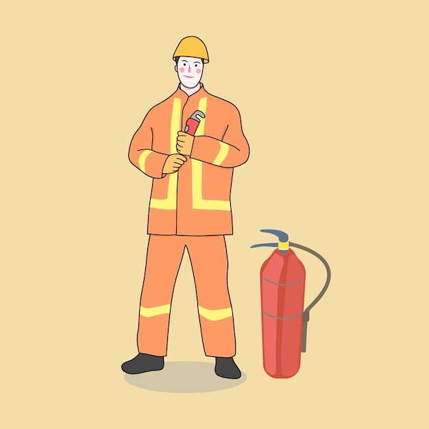 Fireman or firefighter with fire extinguisher