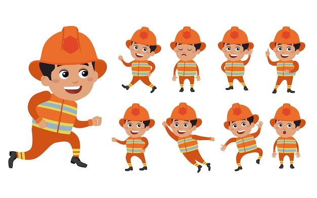 Fireman with different poses.