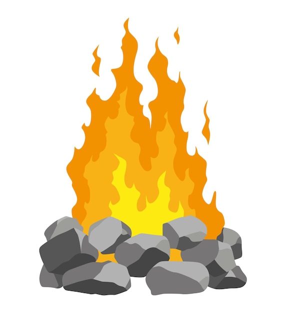 Fireplace campfire type Burning wood travel and adventure symbol Vector bonfire or woodfire in cartoon flat style Tourist bonfires in stack