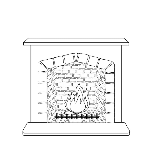 Fireplace coloring page Black and white burning fireplace Vector